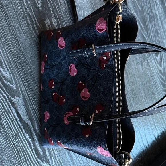 Coach Navy Cherry Print Mollie bag with Pink & Red Accents - Picture 6 of 6